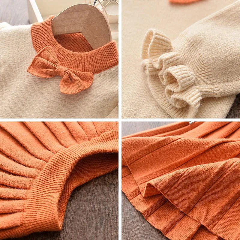 Casual Girls Dress Knitting Kids Suit Winter Long Sleeves - BabyHaven