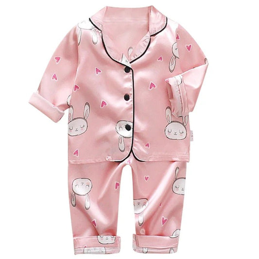 Version Of Childrens Pajamas Set Silk Satin Long Sleeve - BabyHaven