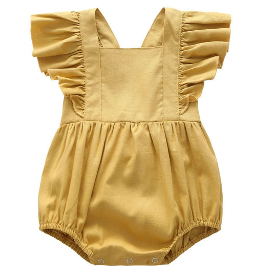 Adorable Linen Baby Clothes Ruffles Lace Sleeve Bodysuit - BabyHaven