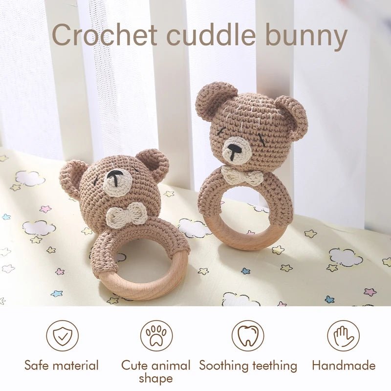 1pc Baby Rattles Crochet Bunny Rattle Toy Wood Ring Baby Teether Rodent Baby Gym Mobile Rattles Newborn Educational Toys Gifts - BabyHaven