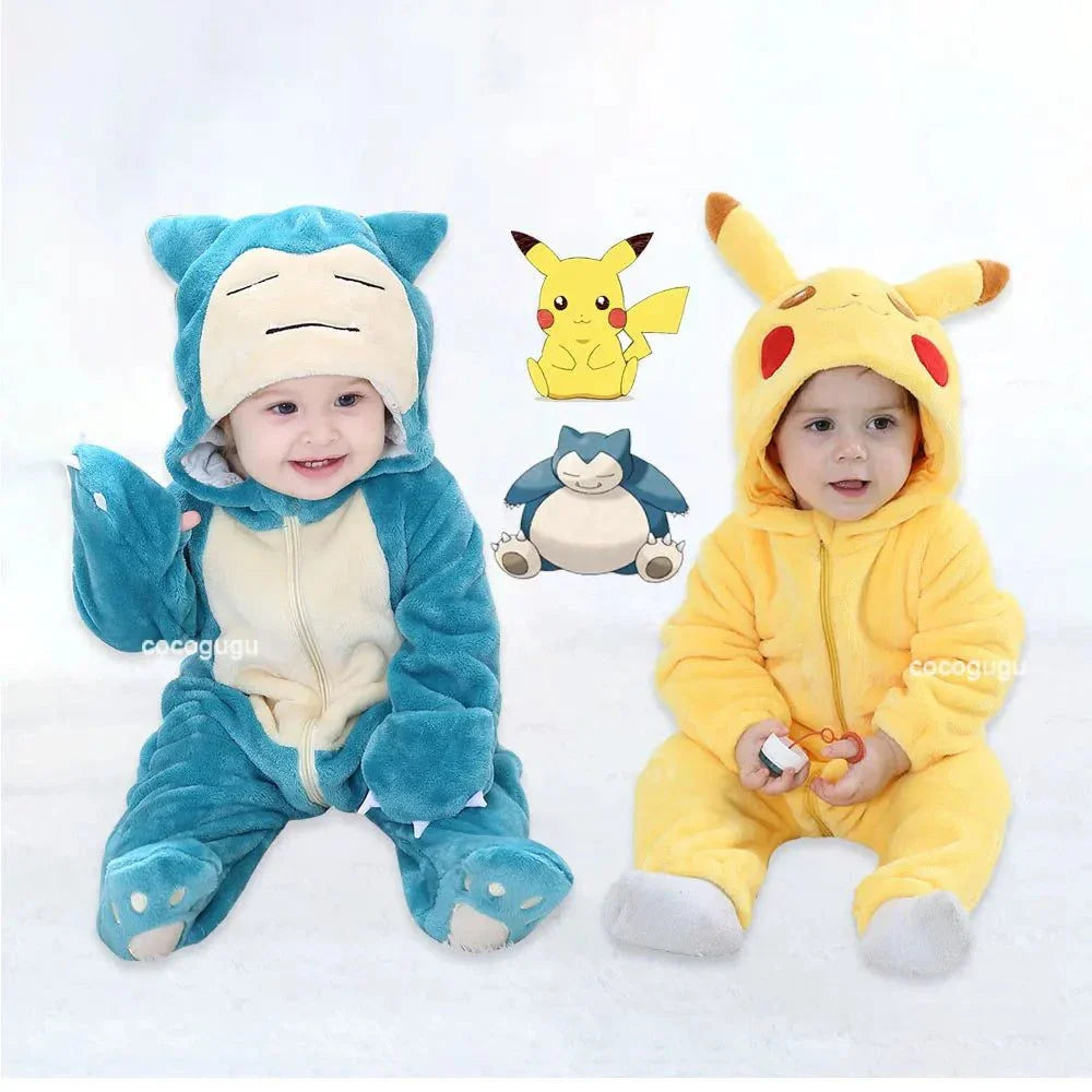 Adorable Pokemon costumes for young children featuring Snorlax and Pikachu designs.