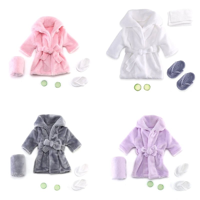 Baby Photography Props Baby Hooded Robe With Belt Bathrobes Bath Towel Cucumber slipper Set Creative Photo Outfit for 0 - 3 Moths - BabyHaven