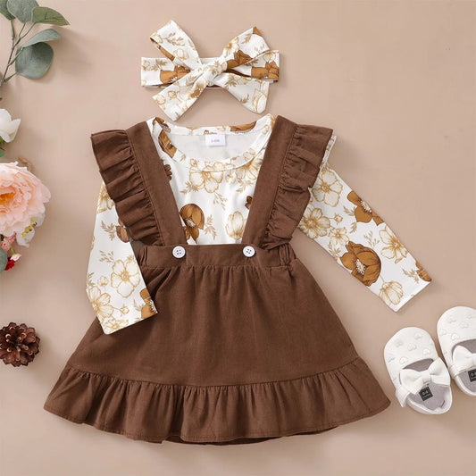 0 - 12Months Newborn Baby Girl 3PCS Clothes Set Floral Outfit - BabyHaven