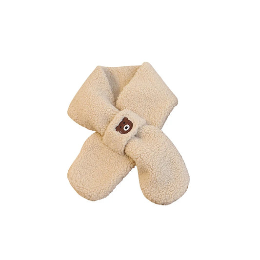 Bear Children Winter Mittens Thicken Warm Halter Baby Gloves for Girls Boys Lamb Wool Korean Kids Scarfs Baby Neck Warmer 2-6Y