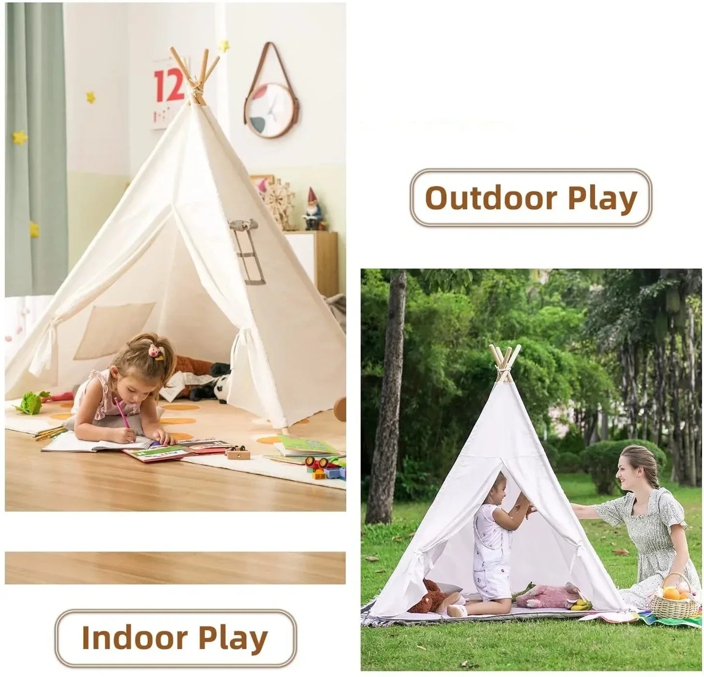 1.6M Kids Tent Play House Wigwam Portable Teepee for Children - BabyHaven