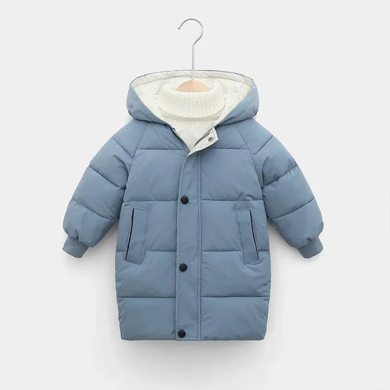 1pcs Boys Girls Cotton-Padded Coats Kids Long Down Autumn Winter Teen Cotton Clothes Outerwear Big Children Thicken Warm Jacket