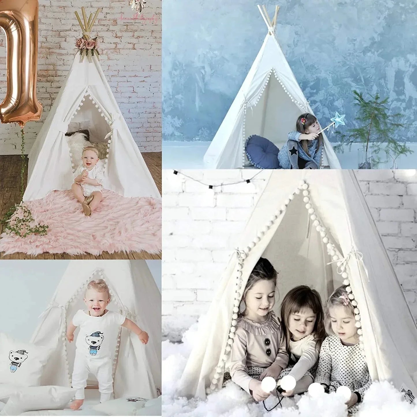 1.6M Kids Tent Play House Wigwam Portable Teepee for Children - BabyHaven