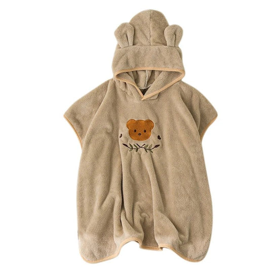 Hooded Baby Bath Towels Embroidery Kids Bathrobe Soft Coral Velvet Baby Bath Items Cartoon Infant Shower Wear Cloak 60*120cm - BabyHaven