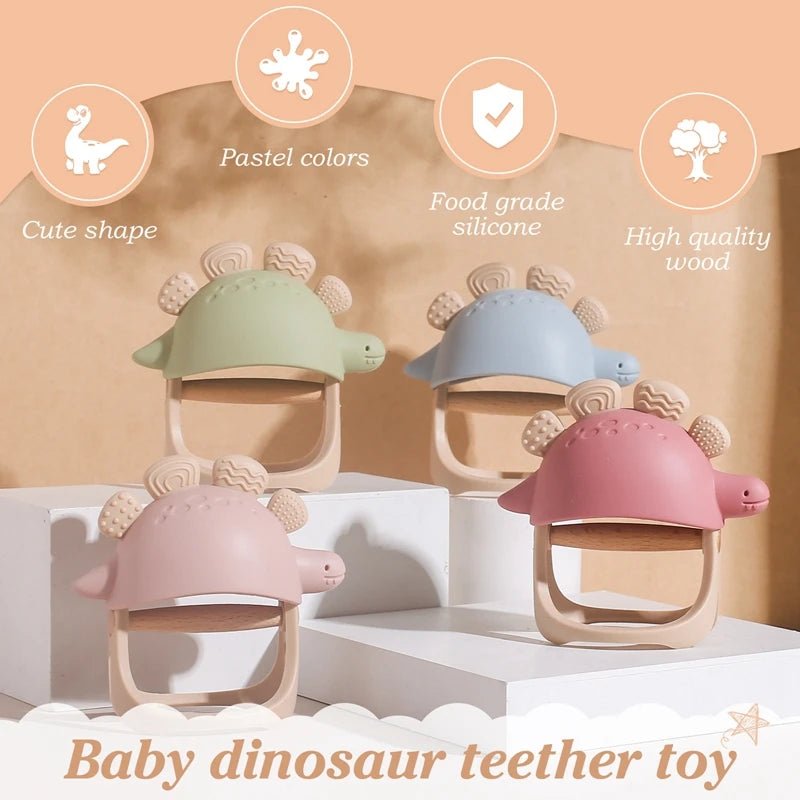Baby Dinosaur teether Silicone baby toys 0 12 months newborn things Gloves Anti - lost Toys Soft material Silicone baby teether - BabyHaven