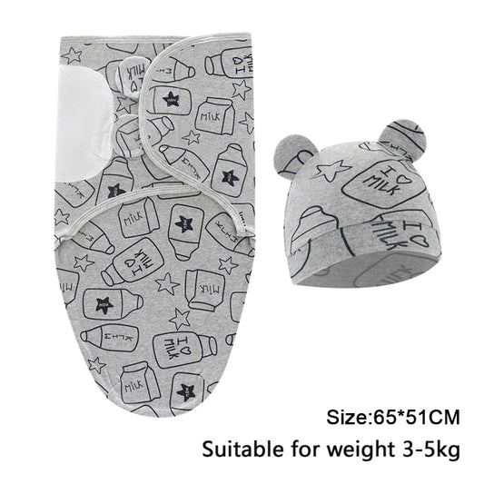 Baby Blanket Hat Set Cartoon Printed Cotton Newborn Swaddle - BabyHaven