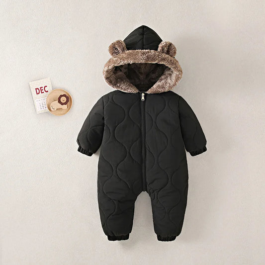 Autumn Winter Baby Boy Romper Fleece Plus Velvet Hooded Baby Boy Jumsuit 0-2 Years Toddler Boy Overalls Infant Snowsuit