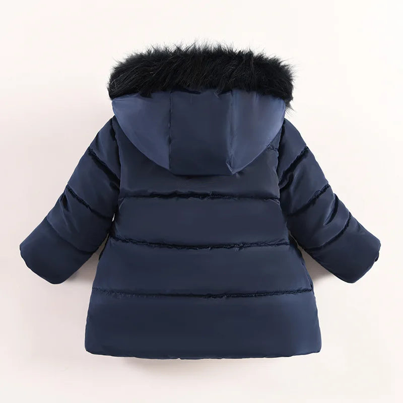 Flowers Autumn Winter Girls Jacket Fur Collar Keep Warm Little Princess Coat Hooded Zipper Baby Outerwear 1-5 Years Kids Clothes