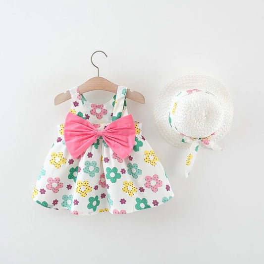 Summer Newborn Baby Clothes Toddler Girl Cotton Beach Suspender Dress and Sun Hat 2 Piece Set - BabyHaven