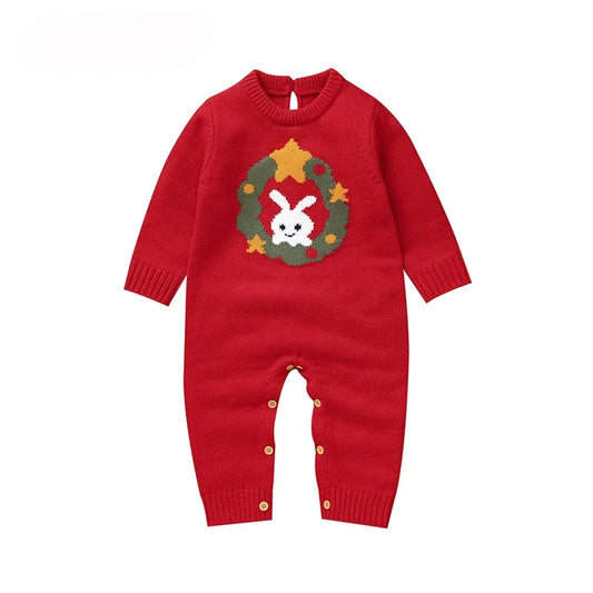 0-18m Red Reindeer Knit clothes Infant Winter Newborn Christmas Rompers Boys Girl Long Sleeve Playsuits Hats Set Toddler Outwear