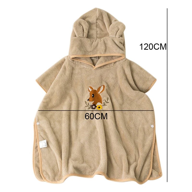 Hooded Baby Bath Towels Embroidery Kids Bathrobe Soft Coral Velvet Baby Bath Items Cartoon Infant Shower Wear Cloak 60*120cm - BabyHaven