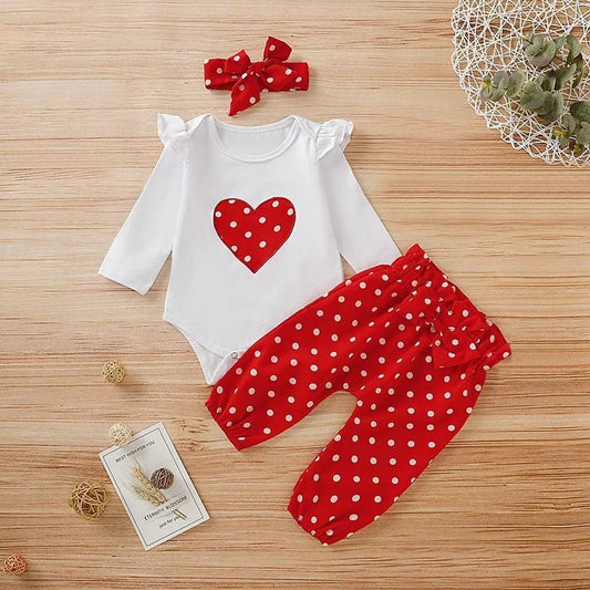 3PCS Newborn Baby Girl Clothes Set Love Heart Long Sleeve Romper+Pant+Headband Fashion Outfits for Toddler Girl 0 - 18 Months - BabyHaven