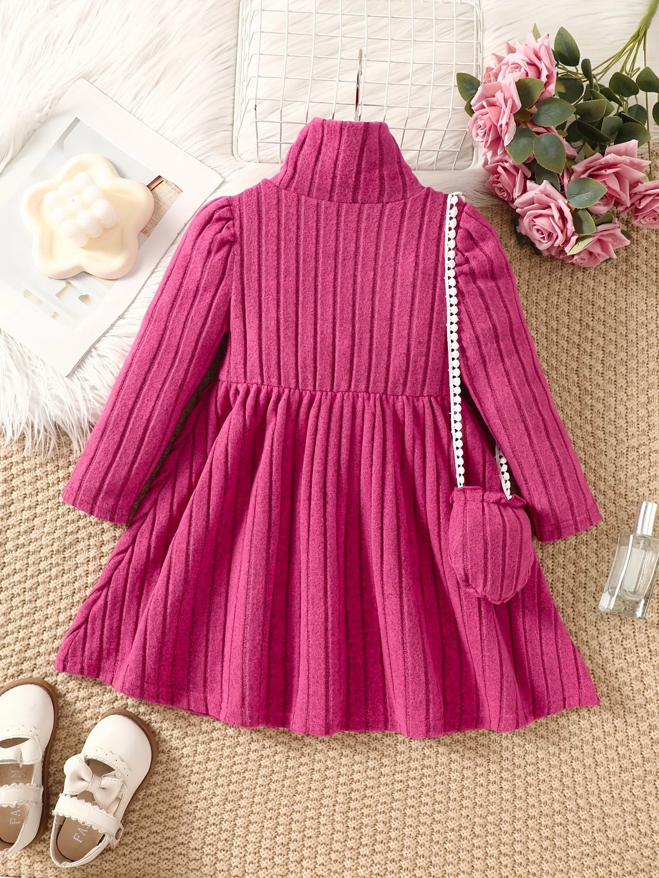 Girls' Dress With Soft Texture Fabric High Neck 4 - 7 Years - BabyHaven