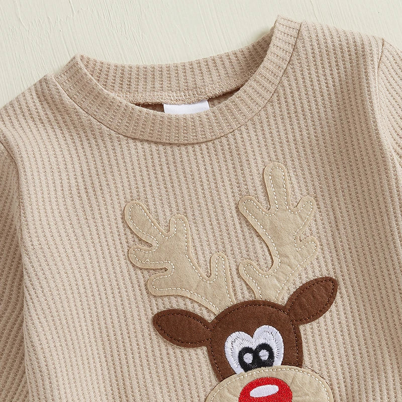 Baby 2Pcs Christmas Outfits Long Sleeve Reindeer Embroidery Sweatshirt and Pocket Pants Set Winter Clothes