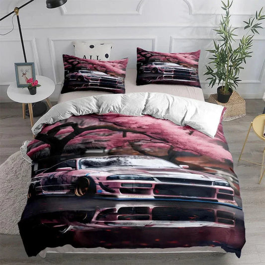 Vincent car cover set 3pcs with duvet cover and pillowcases featuring artistic car design.