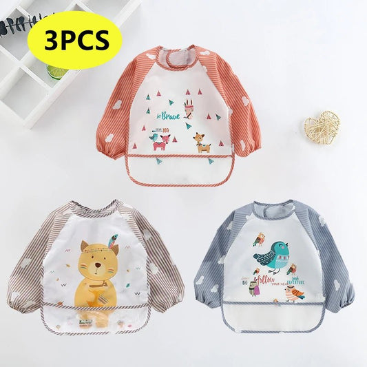 Baby Bibs Cute Colorful Cartoon Waterproof Bib Infant Eating Children Drawing Long Sleeve Pocket Apron Self Feeding Baby 0 - 3Y - BabyHaven