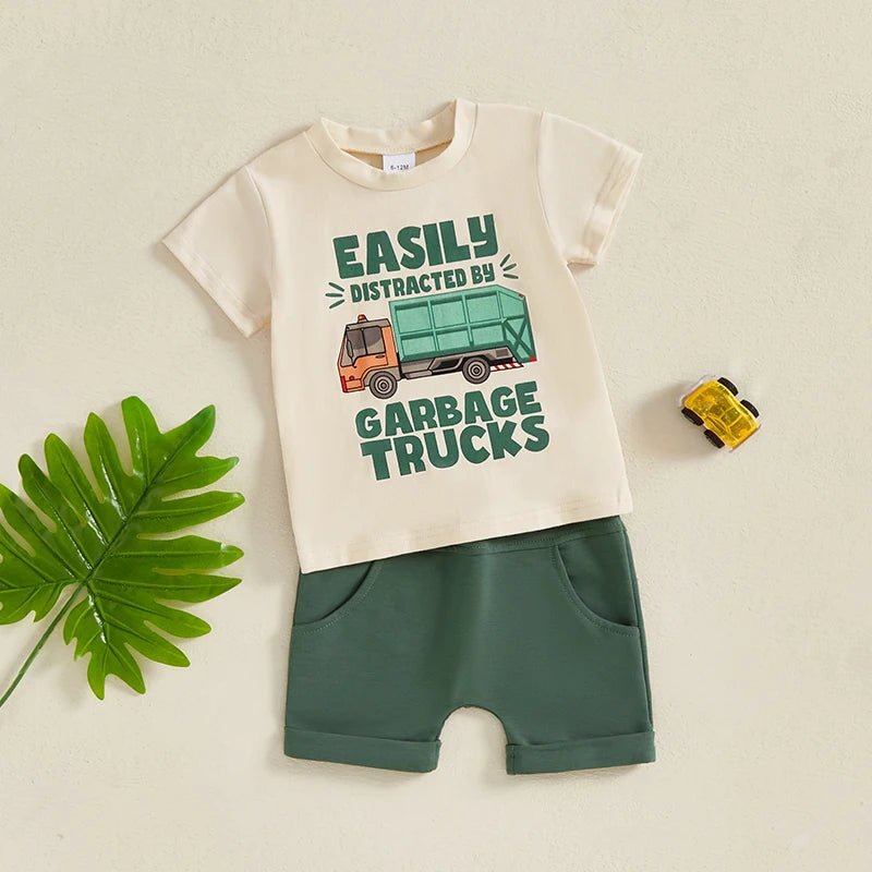 Toddler Baby Boy Garbage Truck Short Sleeve T-Shirt Set - BabyHaven