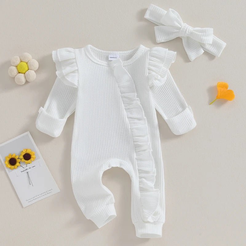 Newborn Infant Baby Girl Clothes Ruffle Zipper Romper Long Sleeve Jumpsuit Fall Winter Clothes - BabyHaven
