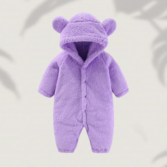 Winter 0-12M Newborn Baby Girls Boys Warm Fleece Bear Ear Romper Jumpsuit Thick Cozy Multi-Color Infant Hooded Jumpsuit