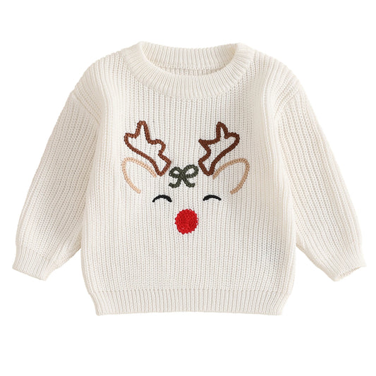 MISOWMNJOY Newborn Boy Girl Christmas Sweater Knit Baby Jumpers Cute Reindeer Head Long Sleeve Toddler Chunky Knitwear Pullover