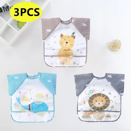 Baby Bibs Cute Colorful Cartoon Waterproof Bib Infant Eating Children Drawing Long Sleeve Pocket Apron Self Feeding Baby 0 - 3Y - BabyHaven