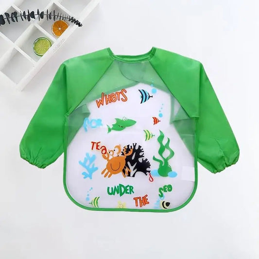 Baby Bibs Cute Colorful Cartoon Waterproof Bib Infant Eating Children Drawing Long Sleeve Pocket Apron Self Feeding Baby 0 - 3Y - BabyHaven