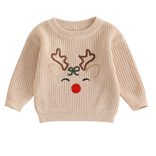 MISOWMNJOY Newborn Boy Girl Christmas Sweater Knit Baby Jumpers Cute Reindeer Head Long Sleeve Toddler Chunky Knitwear Pullover