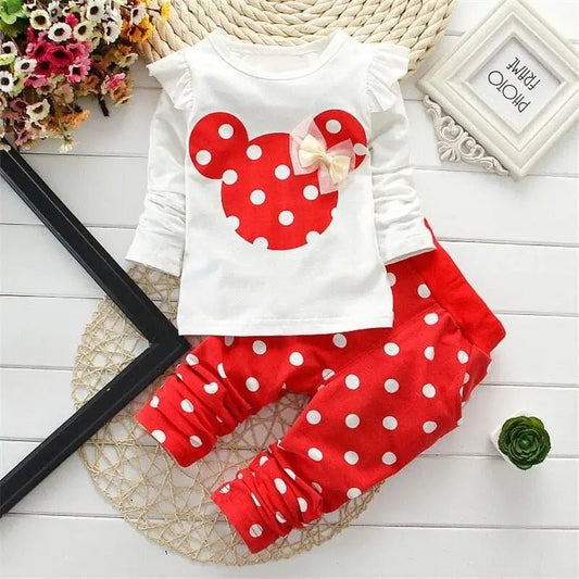 Children's Set 0 - 2 Year Old Pure Cotton Dot Girl's T-shirt and Pants Set - BabyHaven
