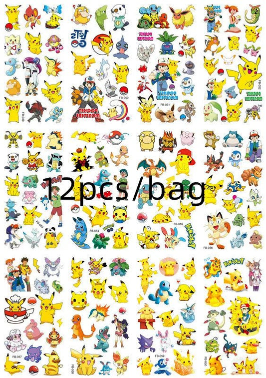 12pcs TAKARA TOMY Pikachu Tattoo Stickers Waterproof Gift - BabyHaven
