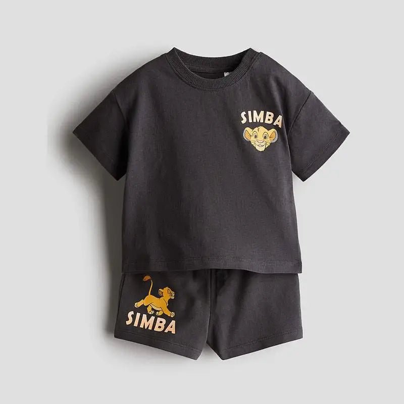 Simba Printed Boys Tracksuit Summer Short Sleeve Suit Children's Loose Fashion Baby T-Shirt Outfit - BabyHaven