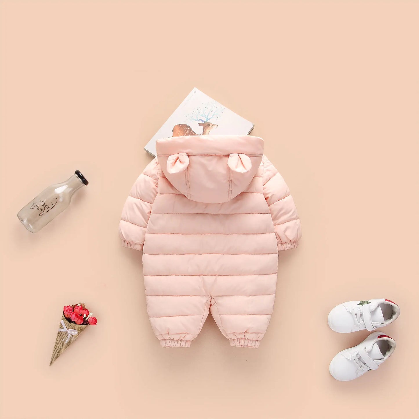 2025 Autumn Winter Baby Girls Romper Hooded Thick Cartoon Ear Cotton Baby Boys Snowsuit Newborn Jumpsuit Toddler Overalls