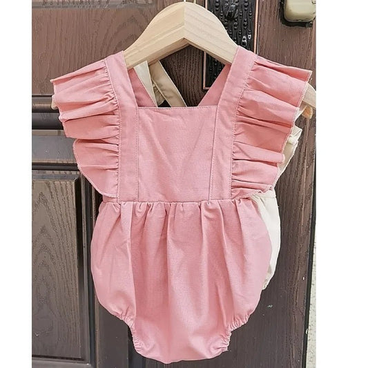 Adorable Linen Baby Clothes Ruffles Lace Sleeve Bodysuit - BabyHaven
