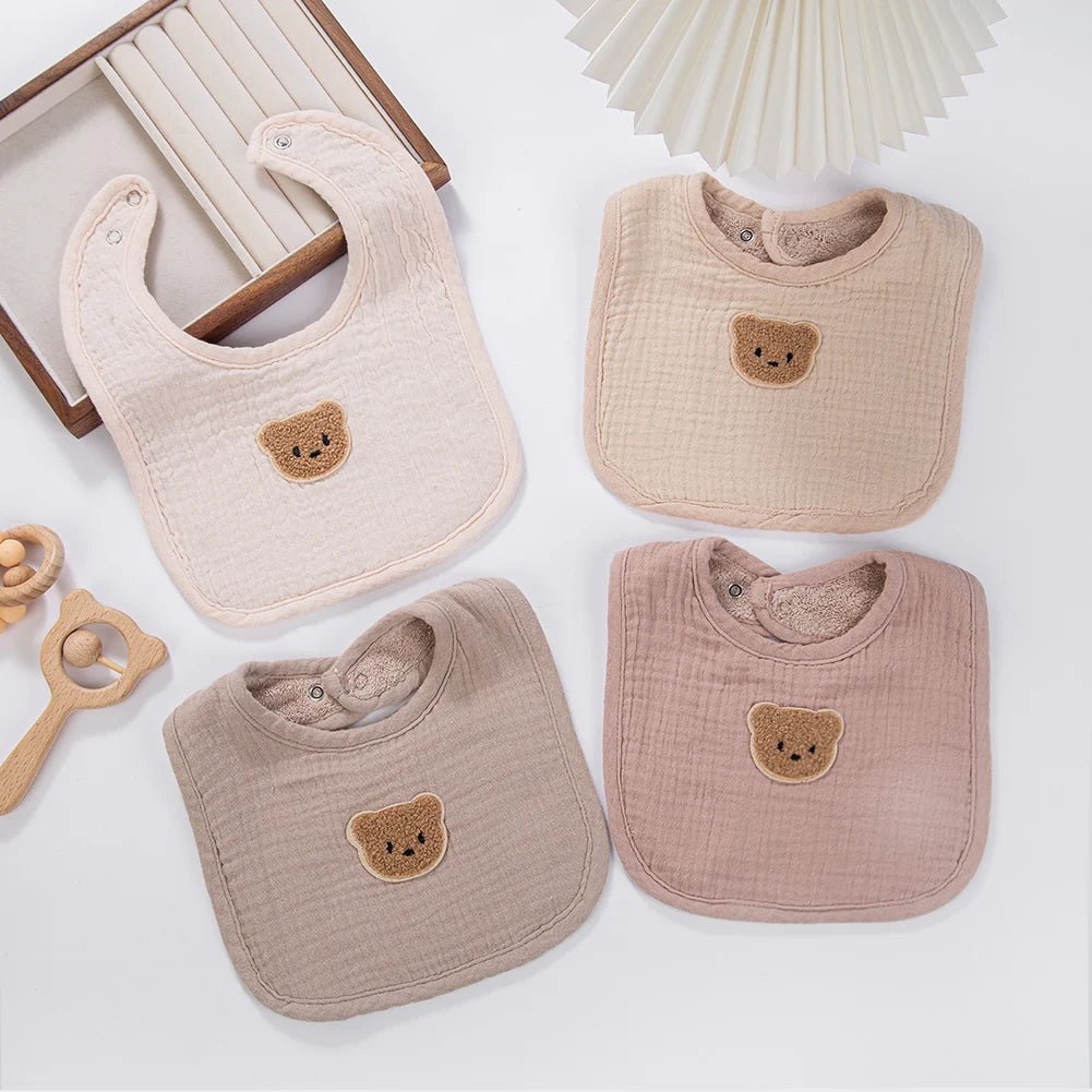 Cute Bear Muslin Cotton Baby Bibs U - Absorbent Pockets - BabyHaven