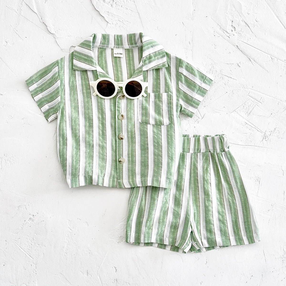 Newborn Baby Boys Girls Clothing Summer Set Green Stripe Buttoned Shirt Shorts 2Pcs Set - BabyHaven