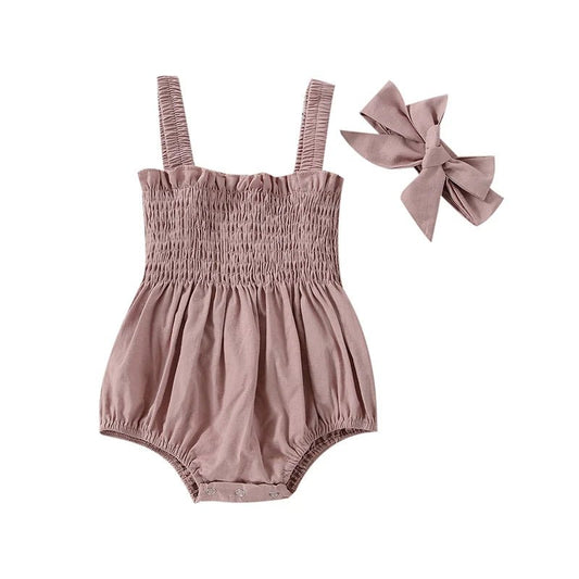 Infant Baby Girl Casual Sleeveless Romper Bodysuit with Headband Summer Outfit - BabyHaven