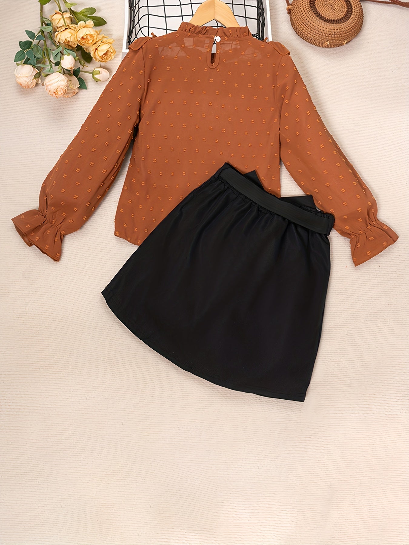 2pcs Set for Girls Featuring a Lace Patchwork Long - Sleeve Top - BabyHaven
