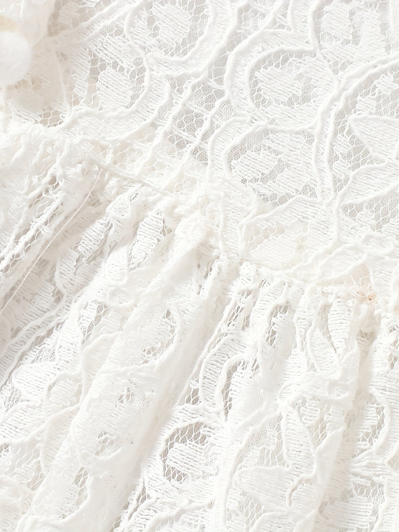 Elegant Lace Overlay Cotton Dress With Pompom Trim for Girls - BabyHaven