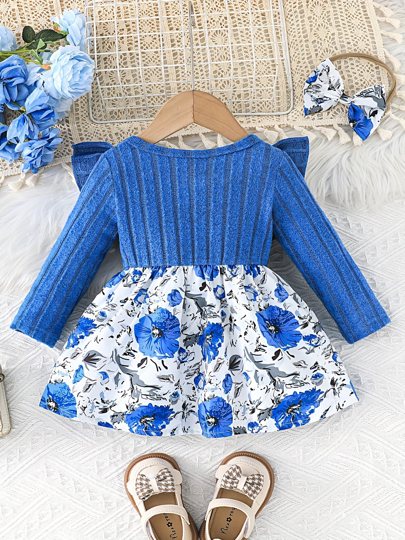 Adorable Floral Baby Dress With Bow And Matching Headband Set - BabyHaven