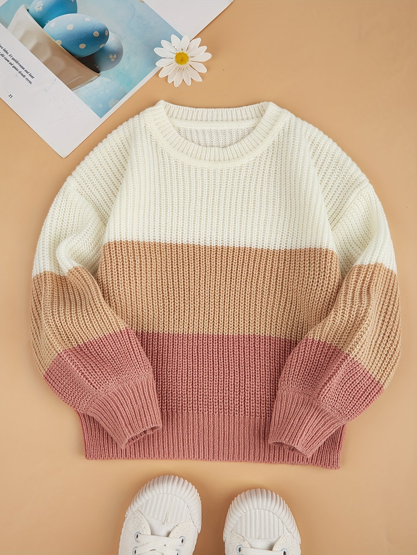 Cozy Striped Sweater in Pink, White, and Brown Fashion