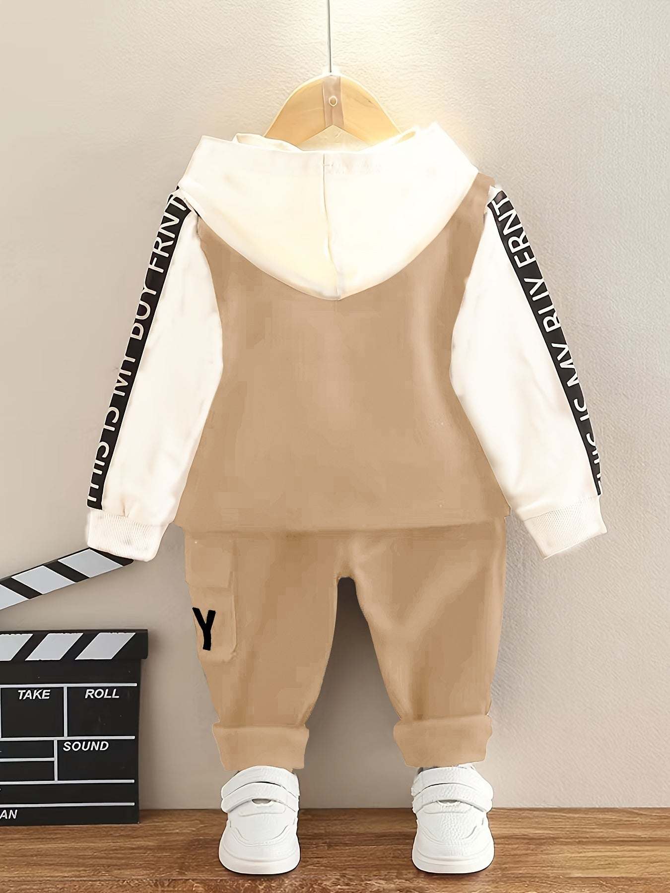 Trendy boys' three-piece set with bold 'Boy' design, high-quality cotton, comfortable fit.