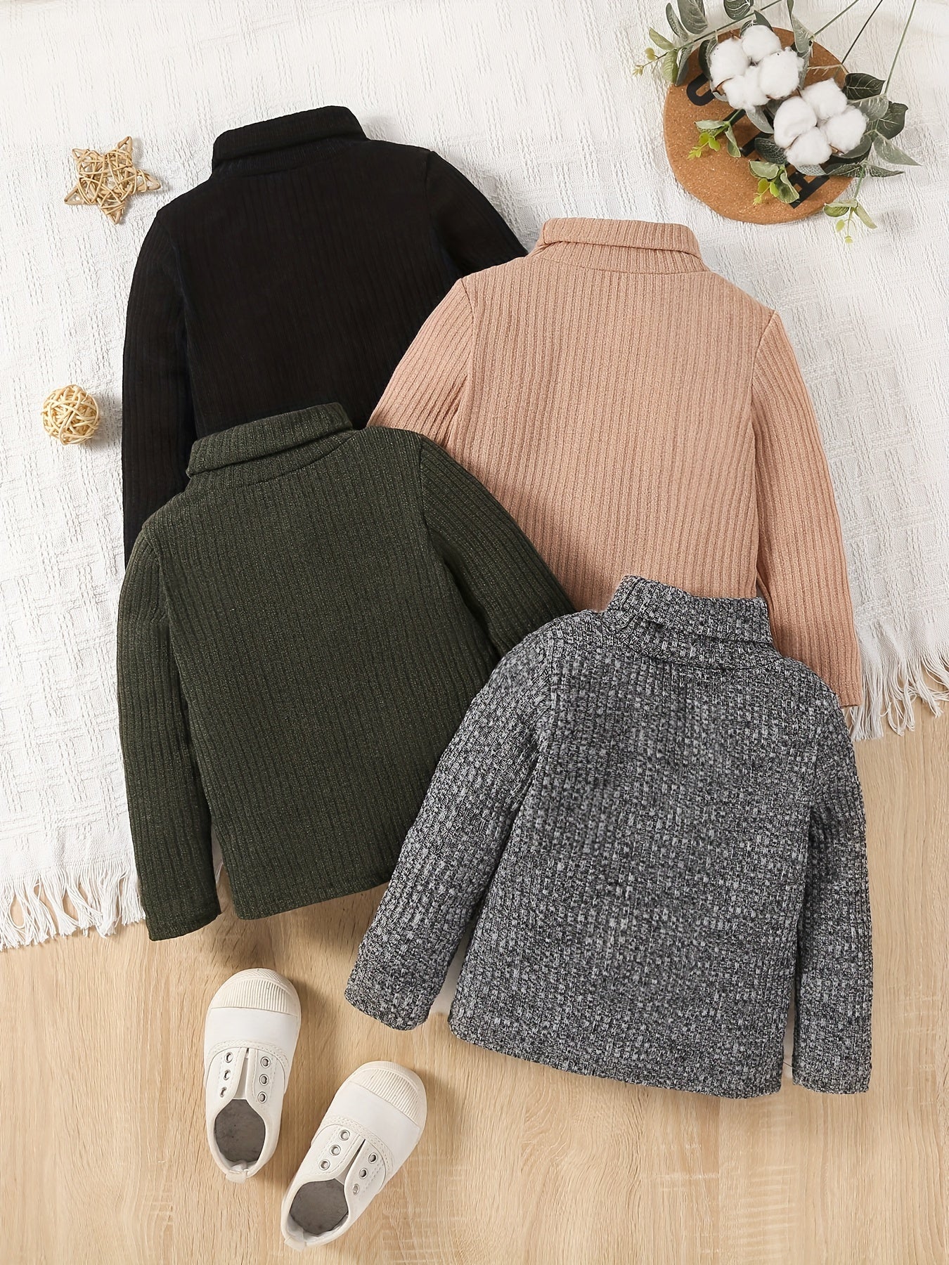 4pcs Girls Stretchy Turtleneck Set for All Seasons displayed in various colors, perfect for year-round comfort and style.