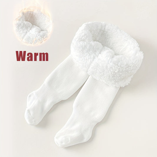 Cozy girls' fleece-lined tights for winter wear, solid color, warm and versatile.