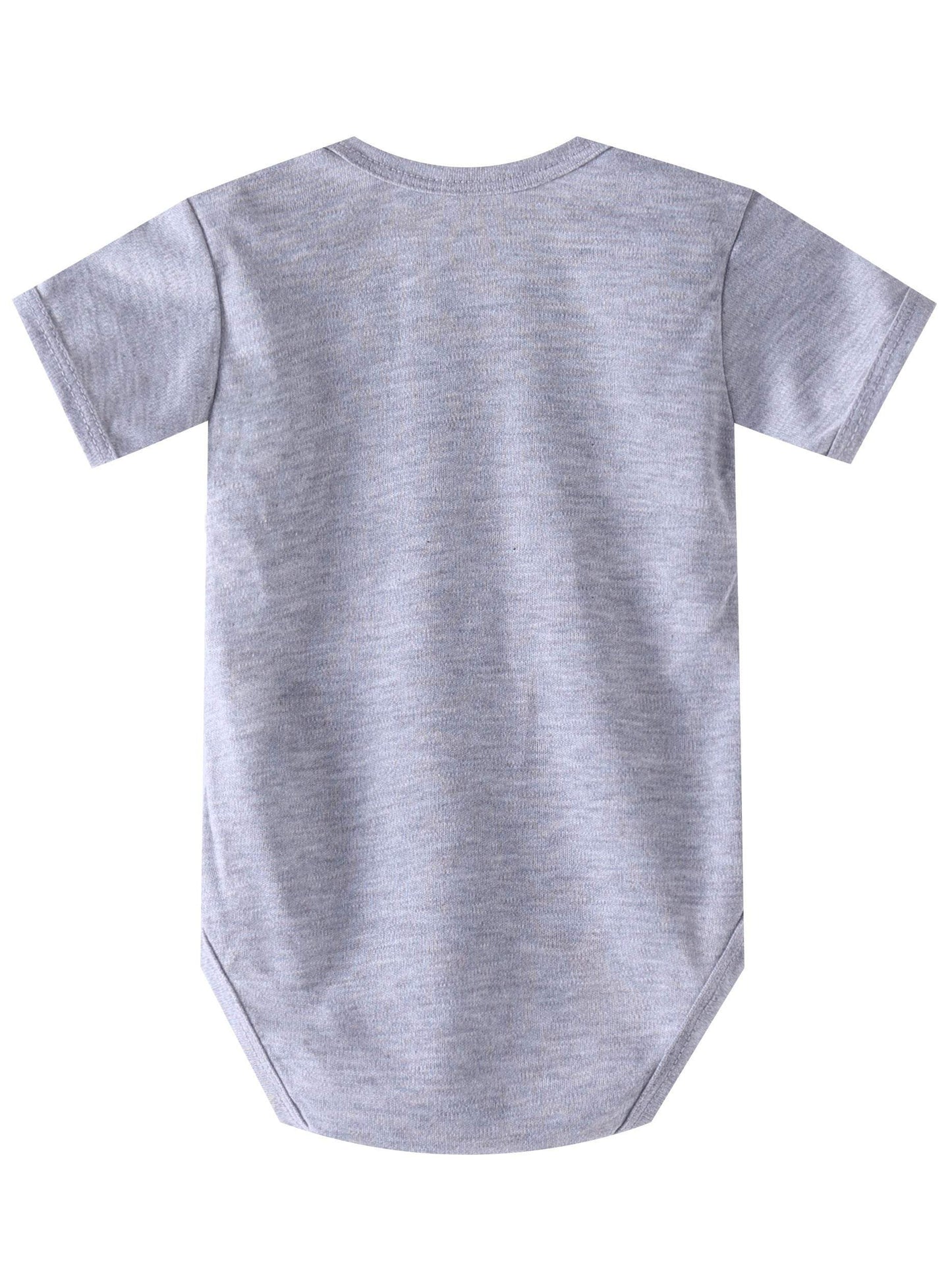 Infant romper with playful "I'm Proof Daddy Does Not Play Video Games All The Time" message and cartoon pattern.