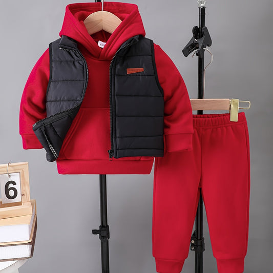 Three-Piece Set For Boys In Grey And Black Outfit