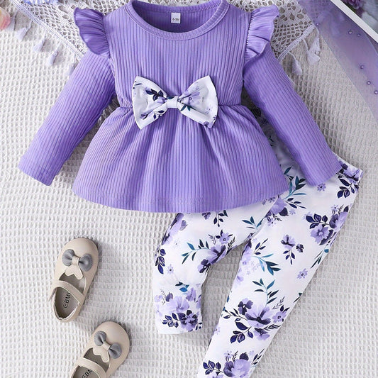 Stylish Two - Piece Set With Floral Pants For Girls - BabyHaven