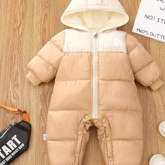 Cozy Fleece - Lined Baby Hooded Onesie Color Block Snowsuit - BabyHaven
